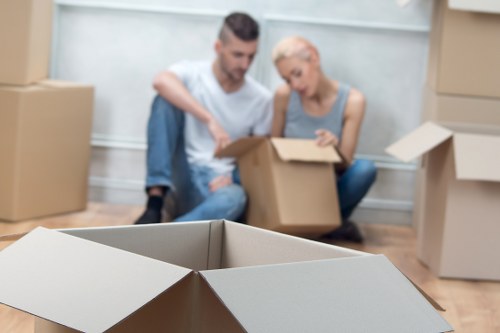 Packed boxes ready for removals in Oldford home move