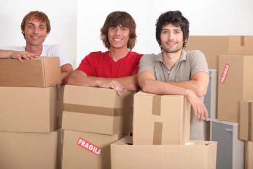 Packed household items ready for house removals in Oldford